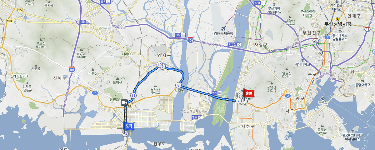 하단오거리→성산삼거리→세산교차로→PNC